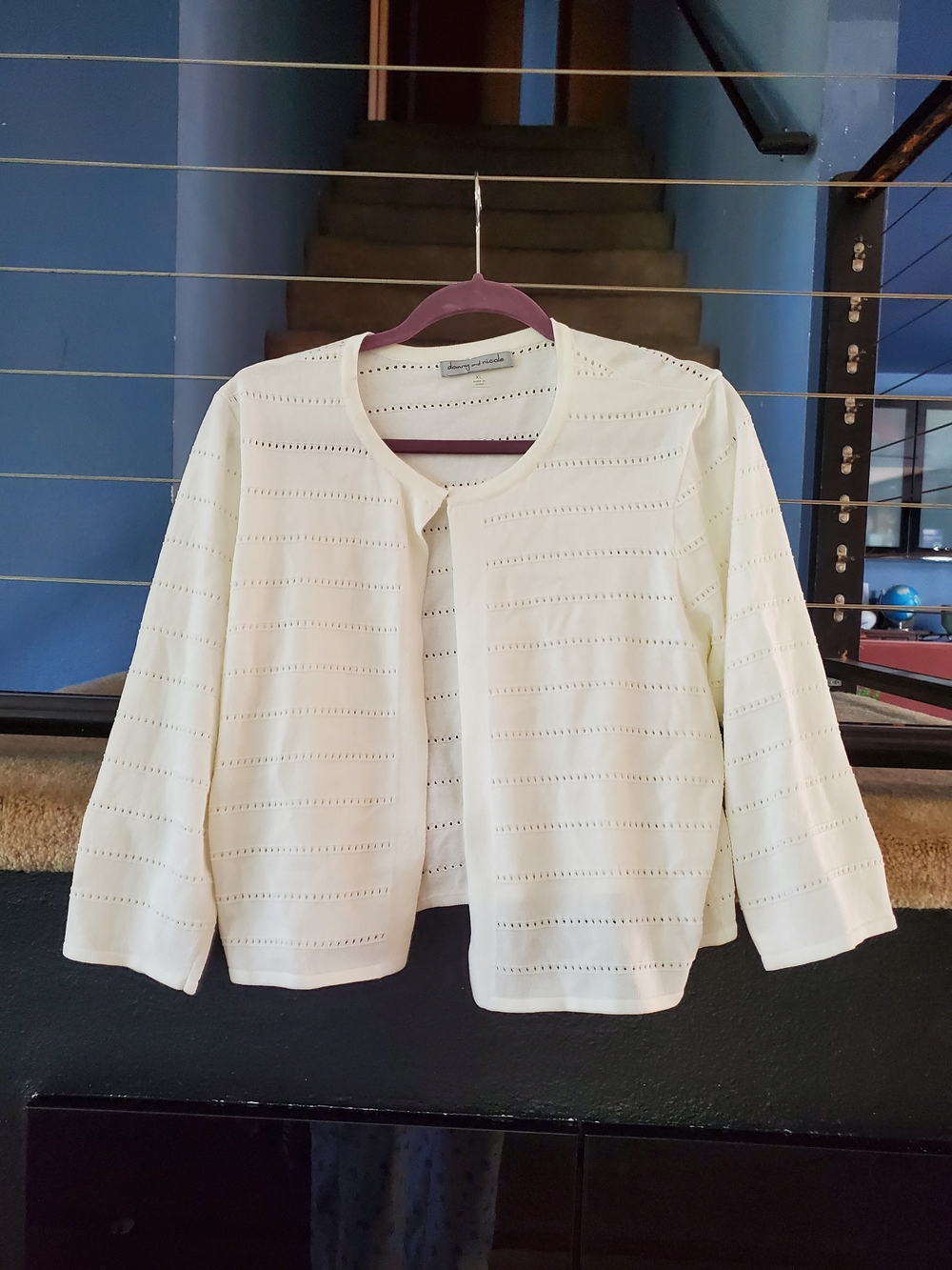 Danny & Nicole Cream Eyelet Open-Front Cardigan Jacket - Picture 1 of 4